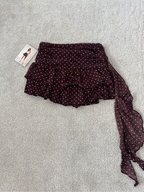 Brown Mini Skirt with Pink Polka Dots NWT size Small